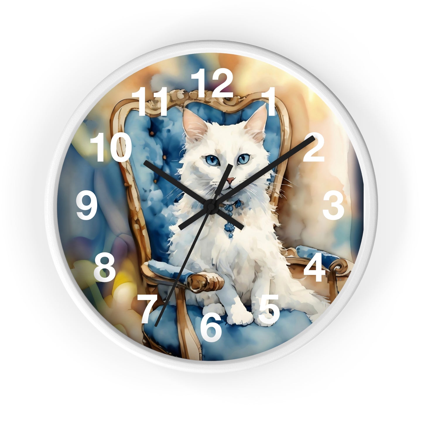 White Cat Lovers Wall Clock