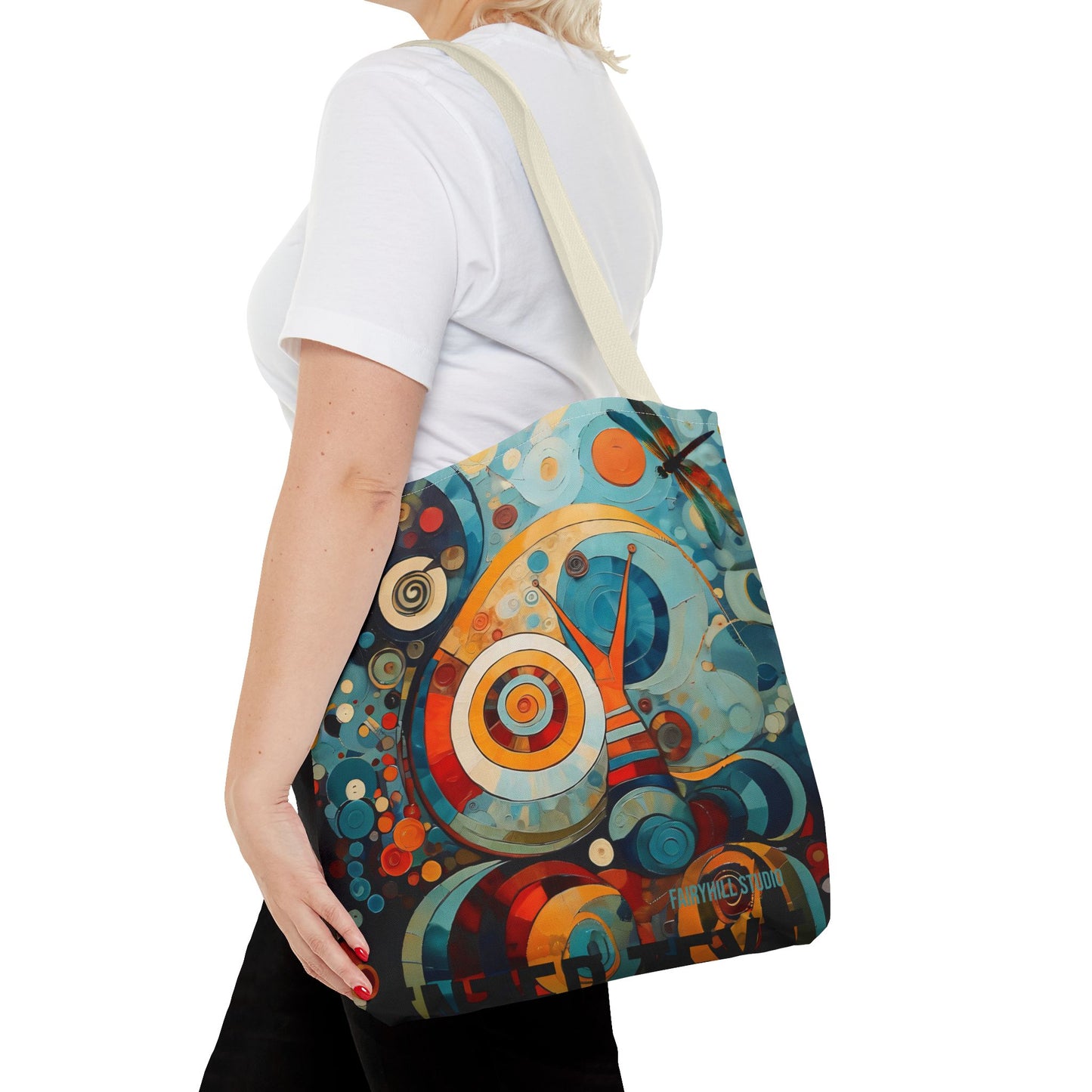 Canvas tote bag Art - Abstract Colorful Snail Dragonfly Circle