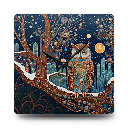 Winter Snow Owl Acrylic Wall Clock