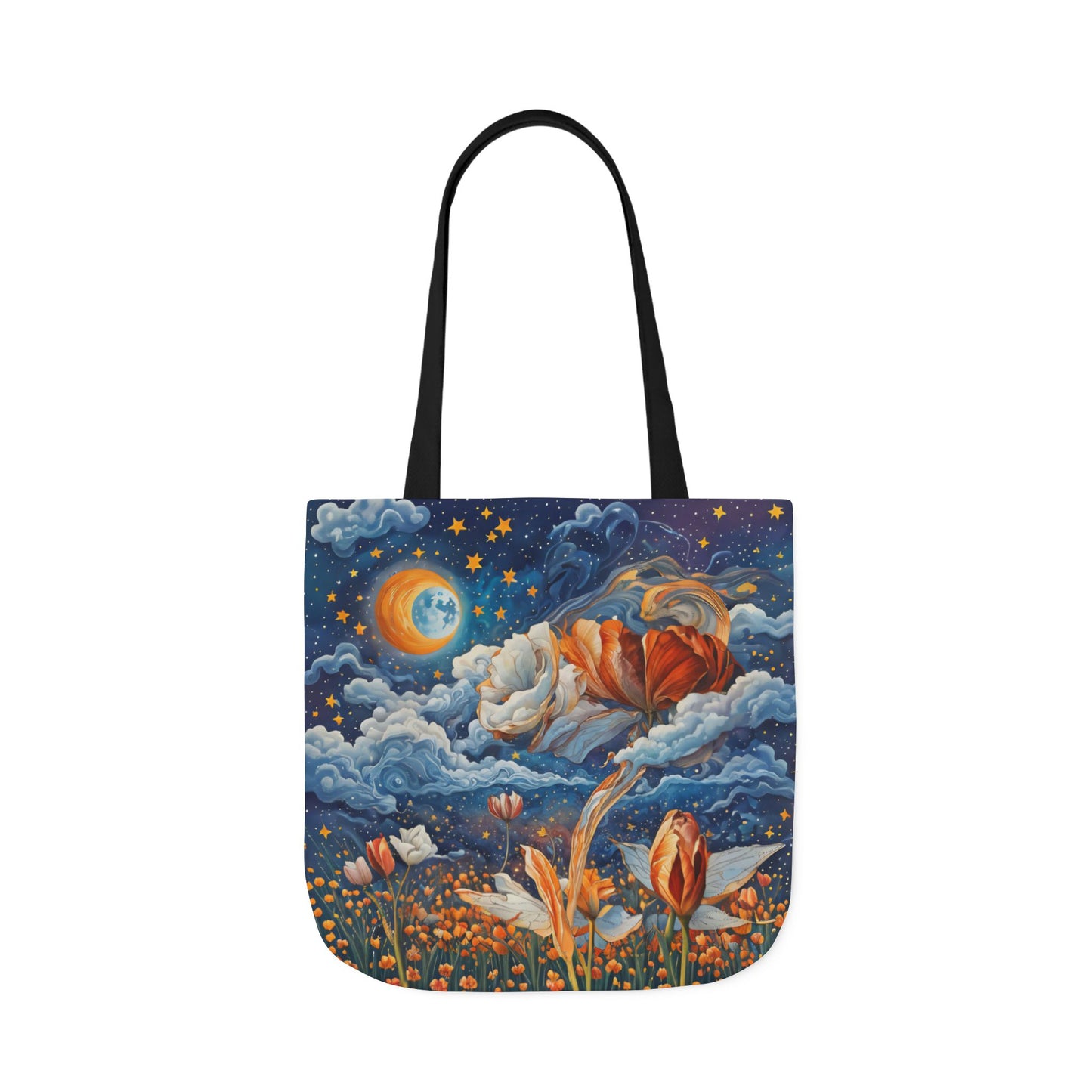 Colorfui Celestial Tulips -Inspired Canvas Tote Bag - Perfect for Beach Days, Eco-Friendly Shopping, and Summer Fun!