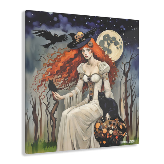 Acrylic Print - Moon Witch with Cat Inspirational Art
