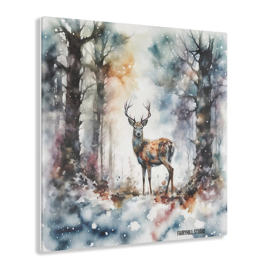 Acrylic Print - Snowy Winter Deer Art for Holiday Gift