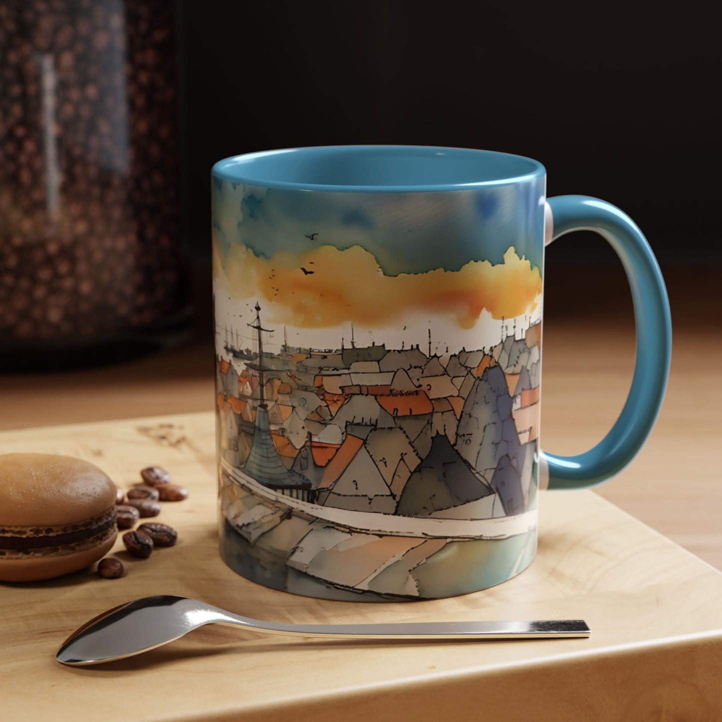 Black cat on a roof top Art-Themed Coffee Mug - 11 & 15oz Accent Mug for Musroom  Fsiry Lovers