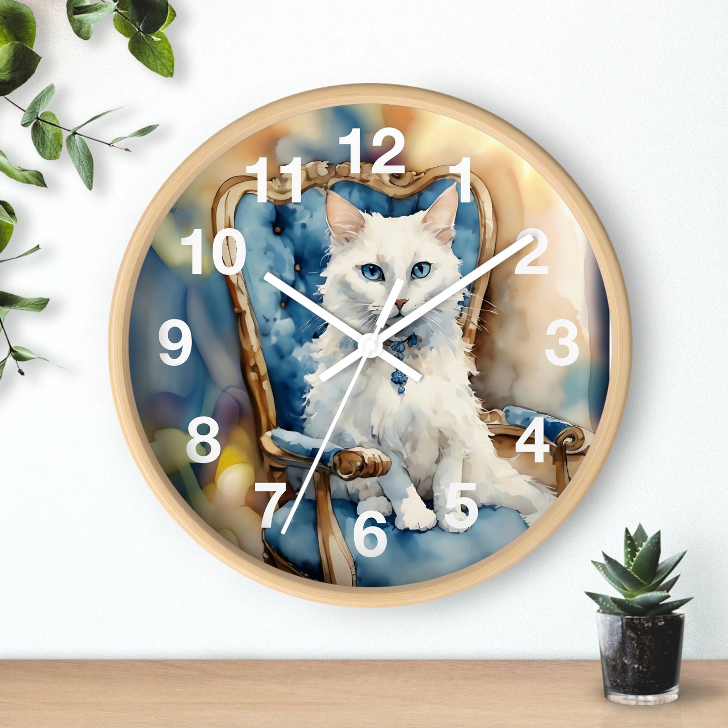 White Cat Lovers Wall Clock