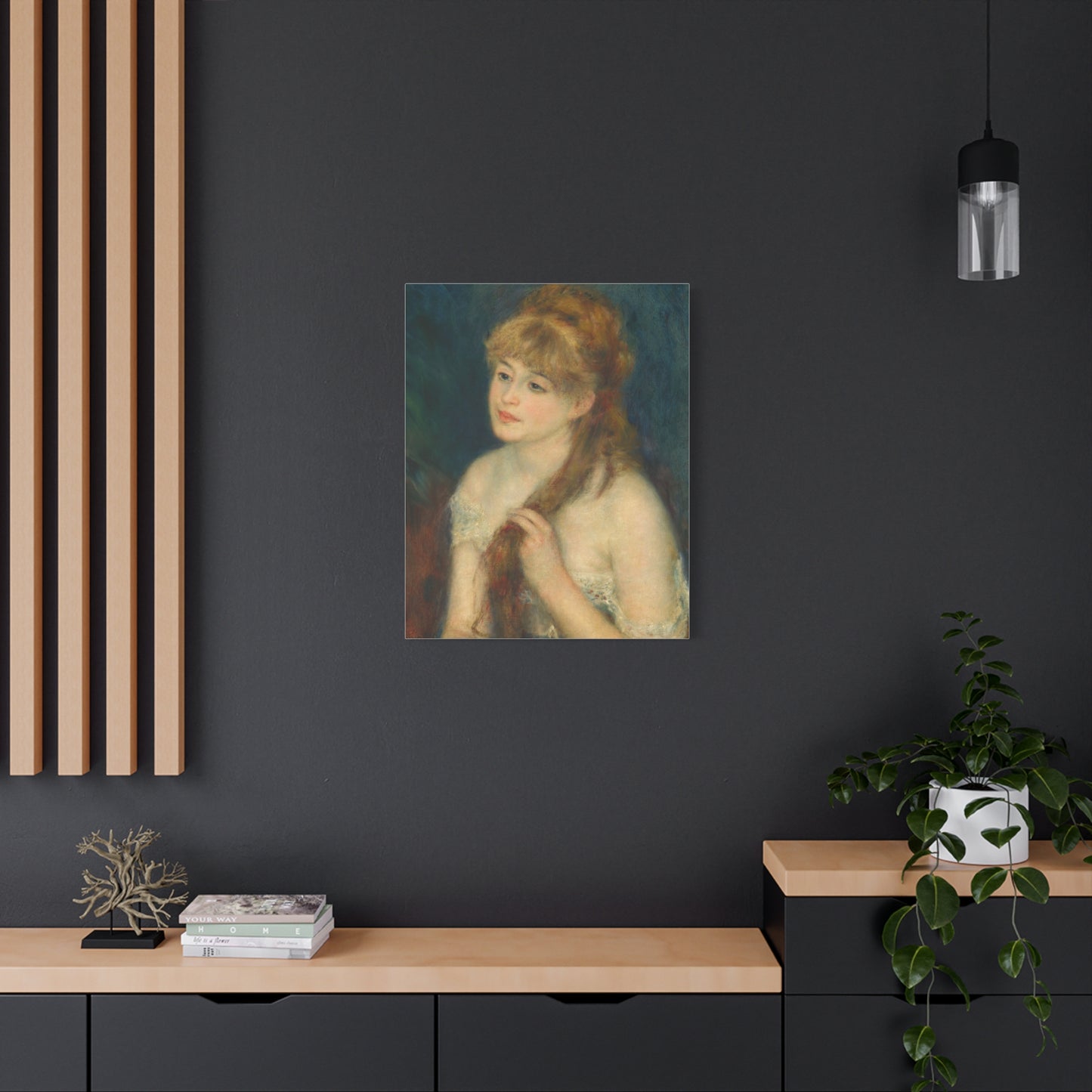 Canvas Art - Young Woman Braiding Her Hair by Auguste Renoir, 1876 , Stretched Matte 1 25"