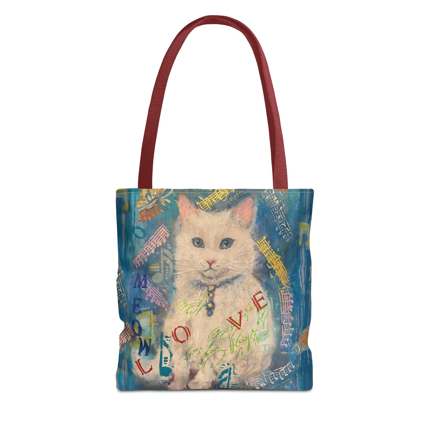 Tote Bag White Cat Good Vibes Only Wall Clock Art