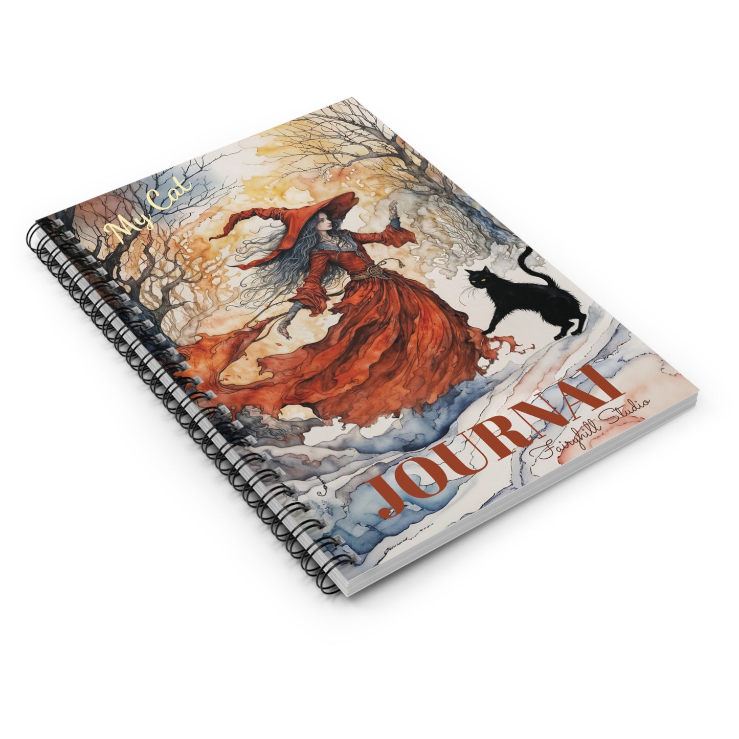 Spiral Notebook - Crimson witch Be Mindful Girl  with a black cat art Journal