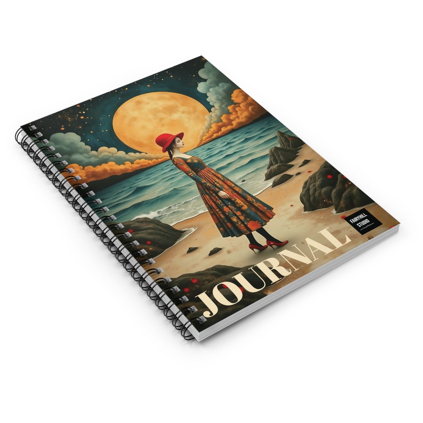 Moon Girl with red hatt Spiral Notebook fairyhill studio
