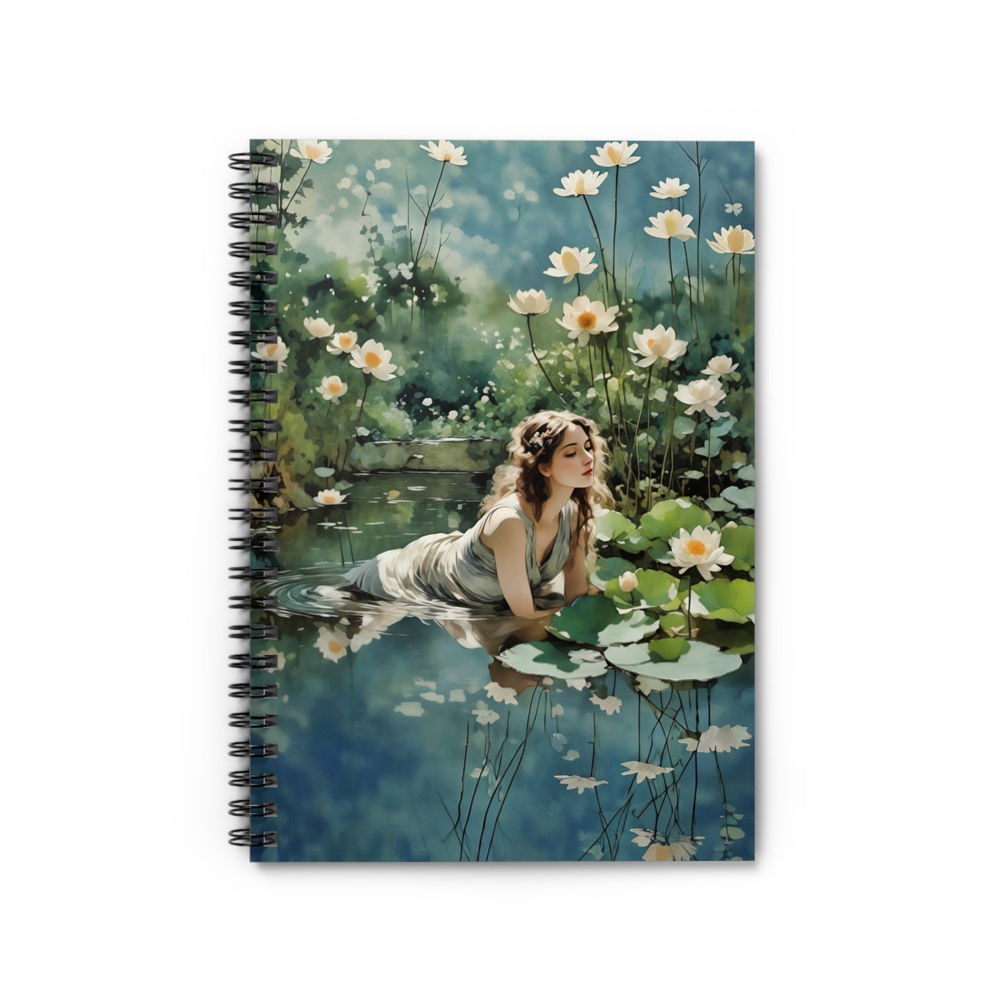 Journal Notebook - A Lovely Girl in Lotus Flower Lake Travel Journey Art by FairyHill Studio