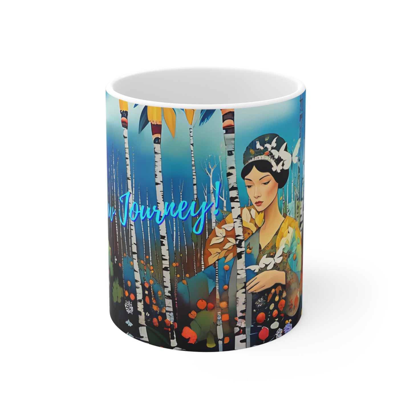 Mug 11oz - Start a New Journey Art - Birch Forest Butterflies