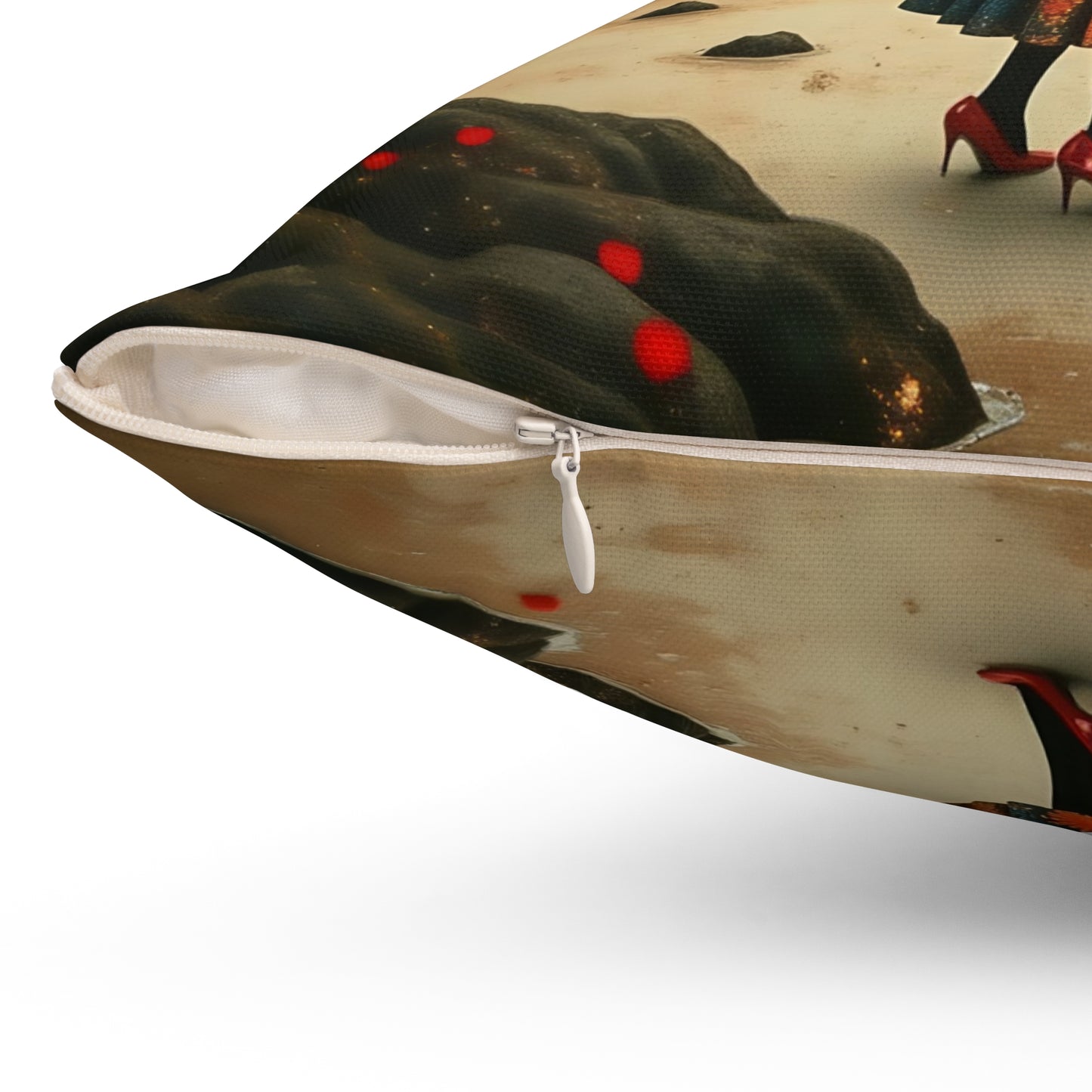 Moonlight girl with red hat Square Pillow - by Fairyhill Studio