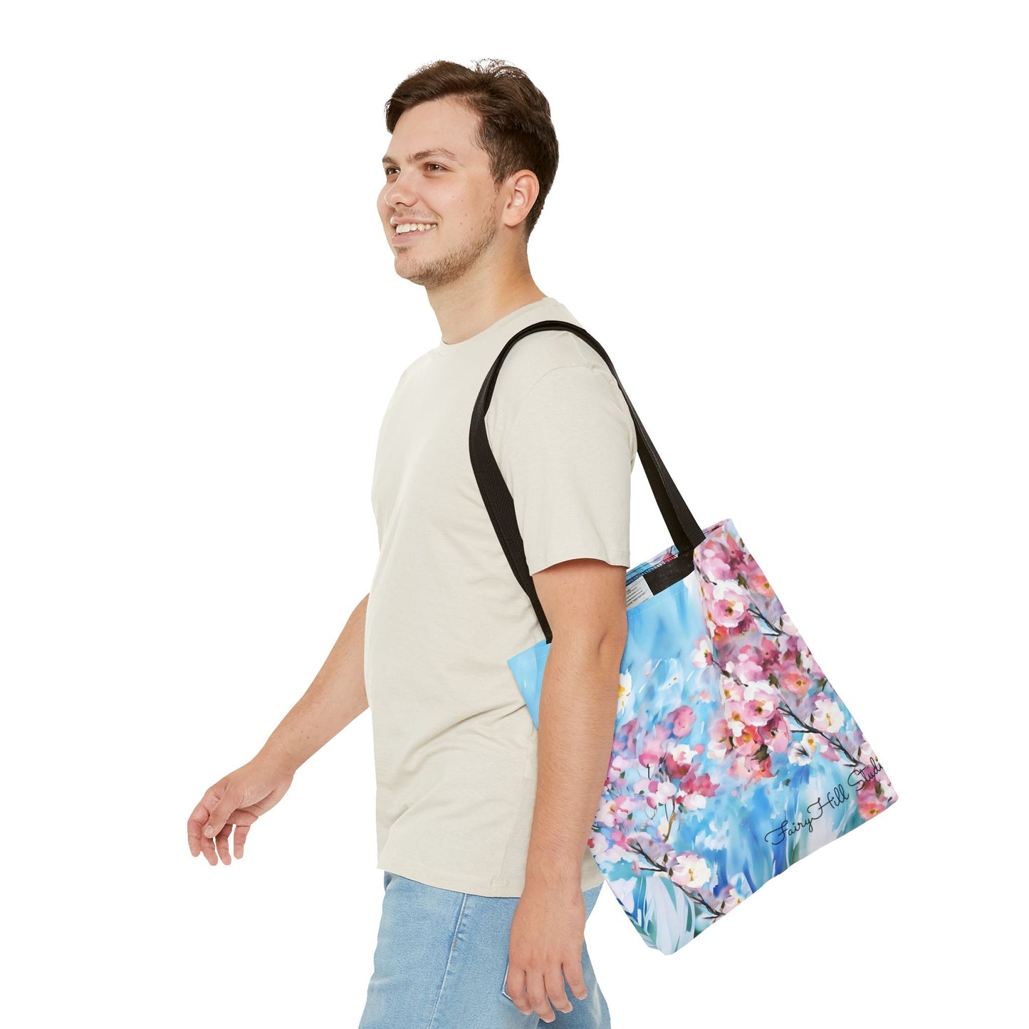 Canvas Tote Bag with Floral Cherry Blossom Design