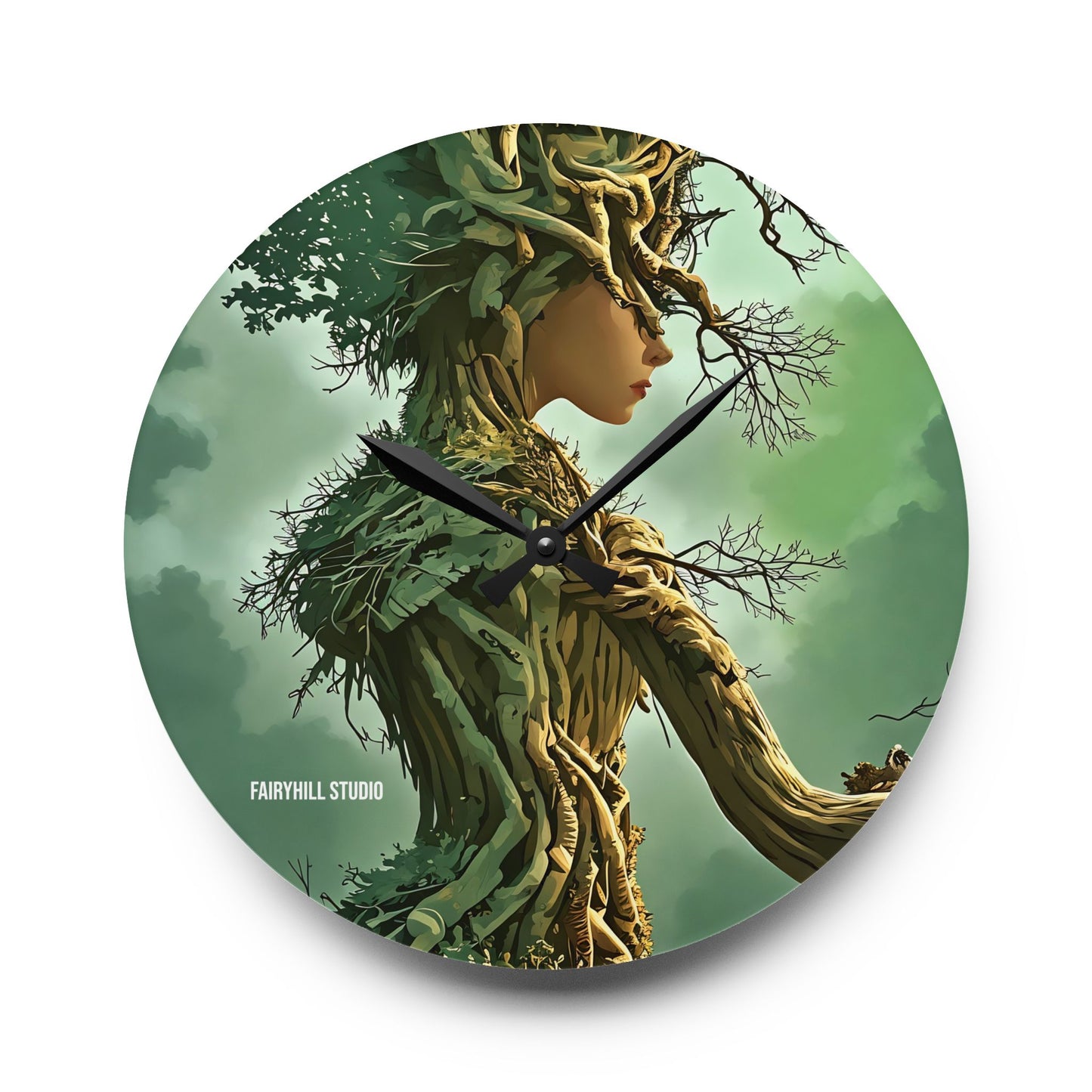 Wall Clock - Tree Dryad Art Featuring a Woman Tree Spirit