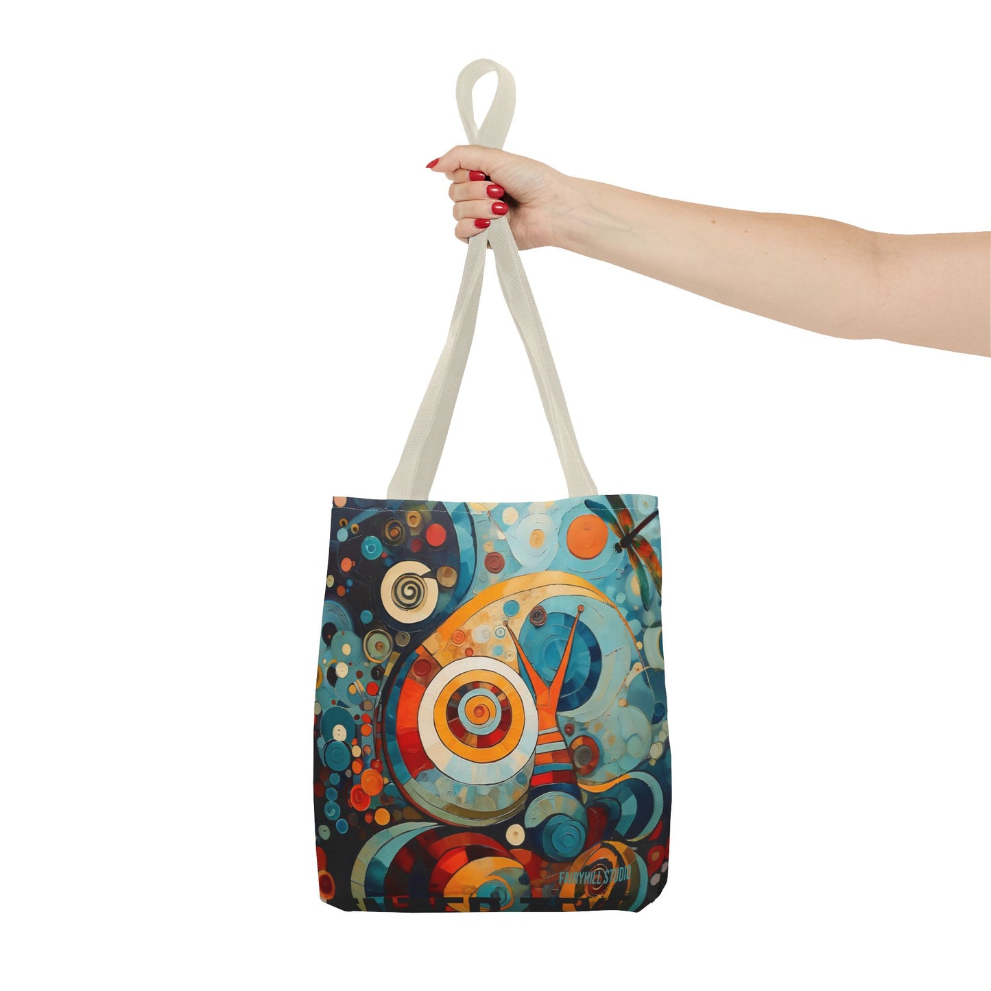 Canvas tote bag Art - Abstract Colorful Snail Dragonfly Circle