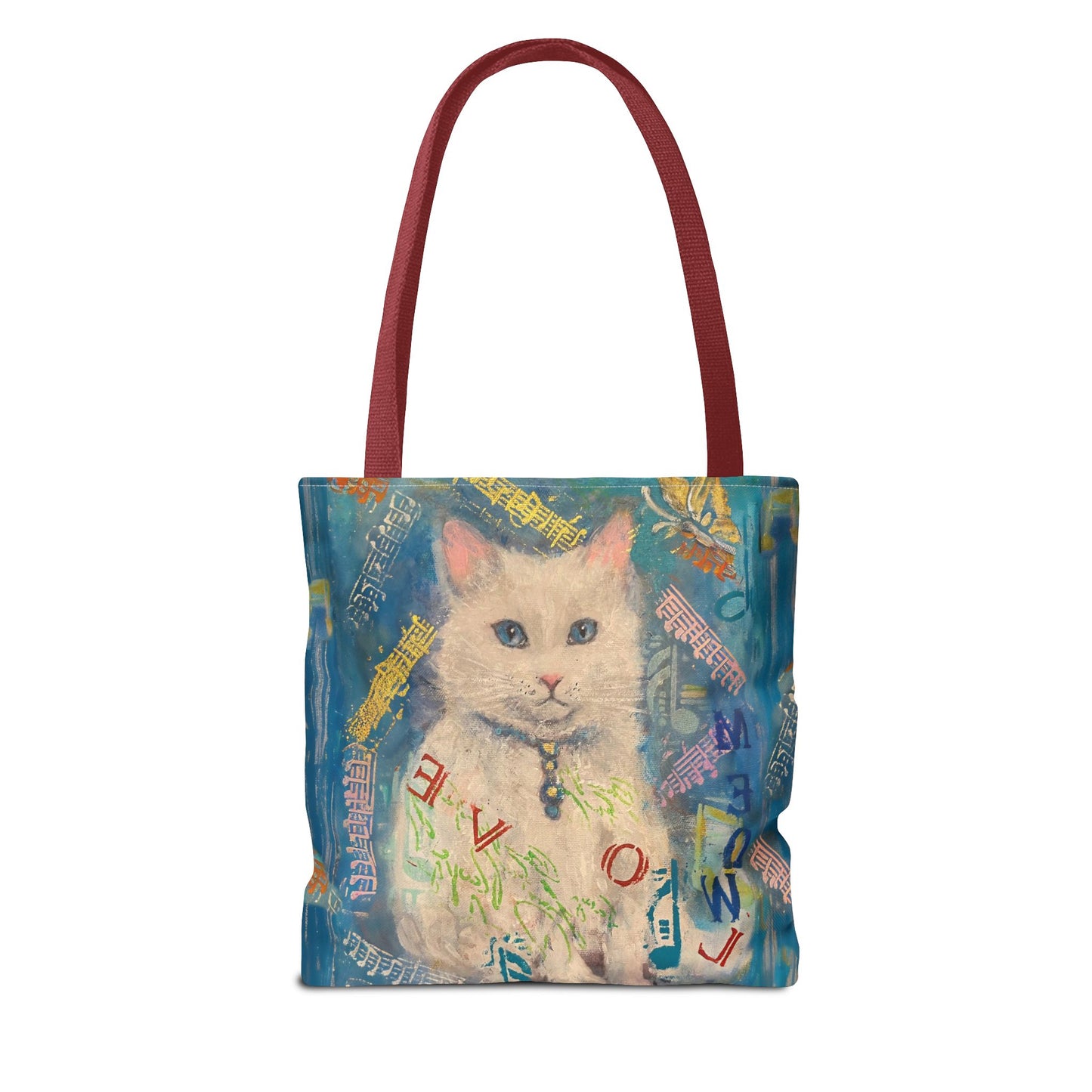 Tote Bag White Cat Good Vibes Only Wall Clock Art