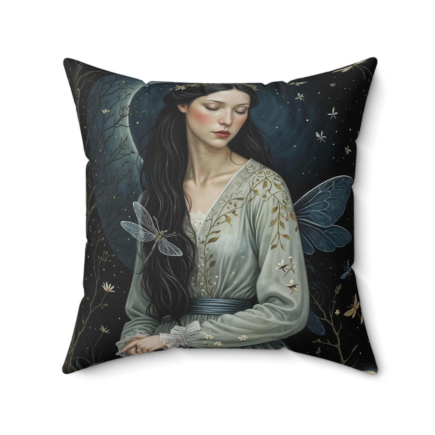 Spun Polyester Square The girl with Dragonfly Pillow