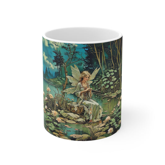 Serene lake of the Fairy Art Mug - 11oz Coffee Cup for Art Lovers