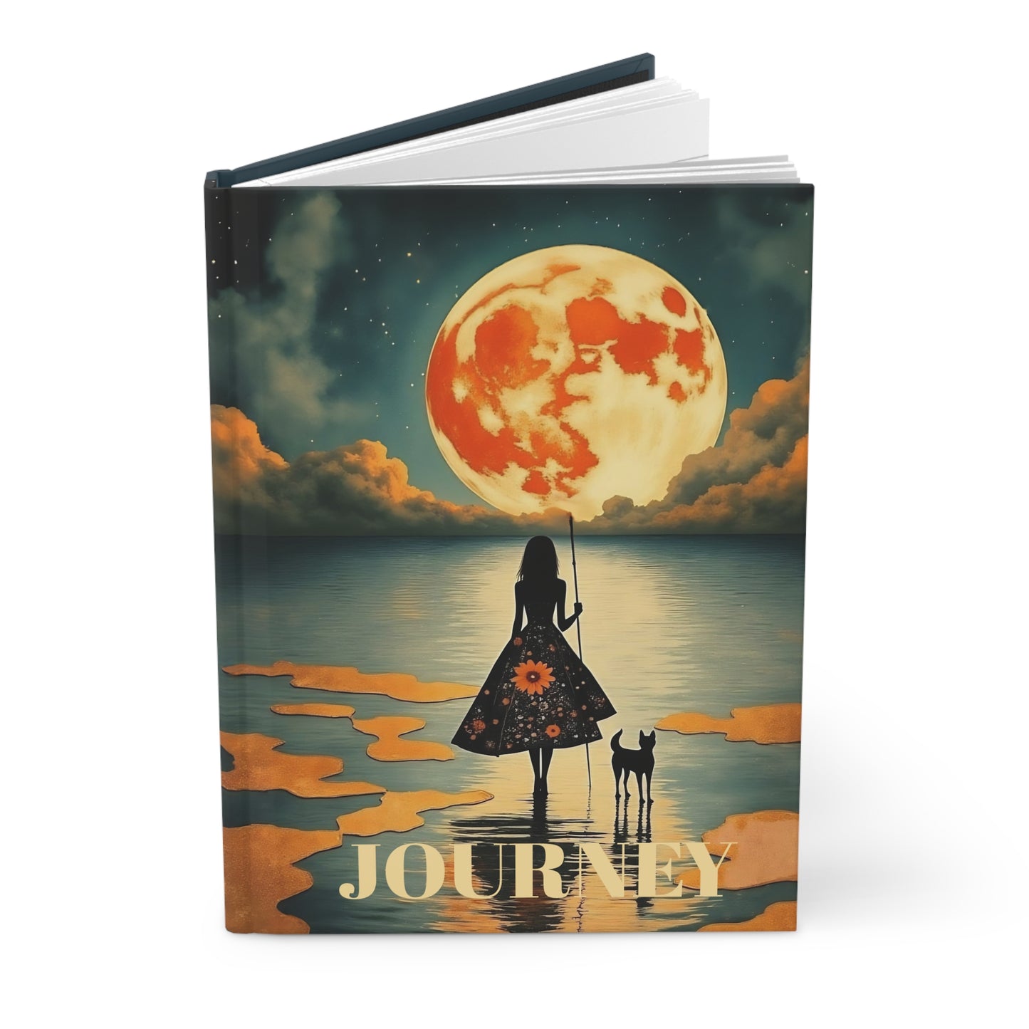 Girl with a fullmoon balloon Journal hard Cover ,Notebook gift art Matte