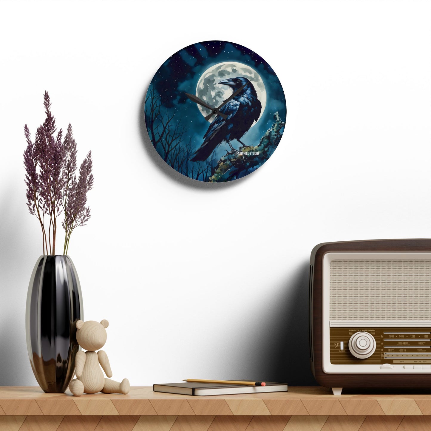 Acrylic Wall Clock -Raven and the Moon/Art