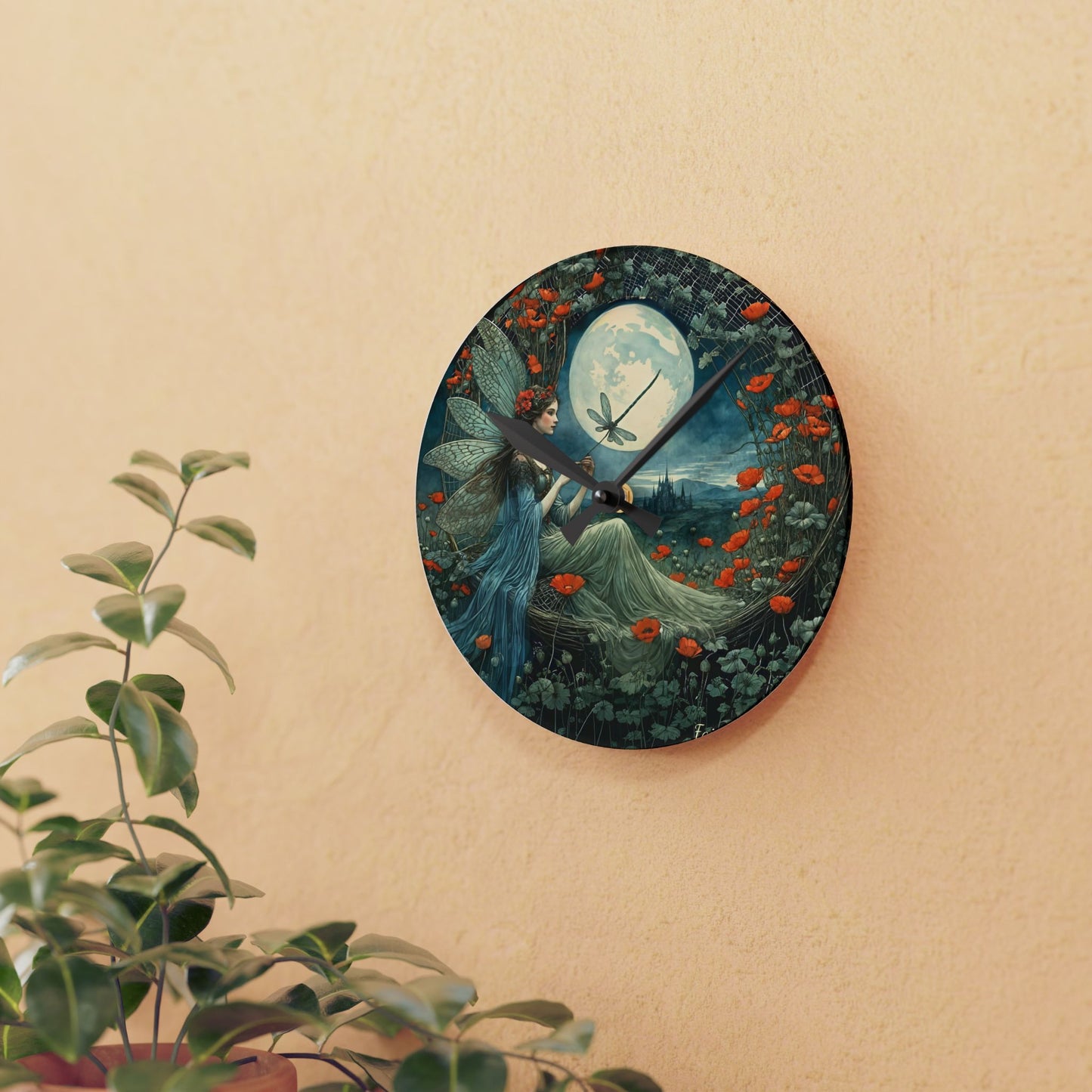 Dragonfly Moon Fairy Wall clock Gift Acrylic Wall Clock