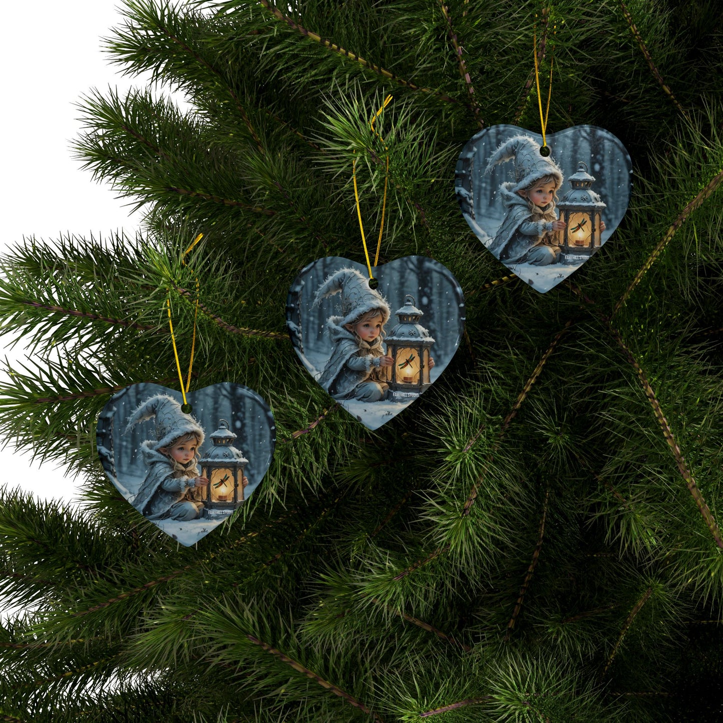 Ceramic Ornaments - Magical Holiday Elf with Dragonfly Lantern Art