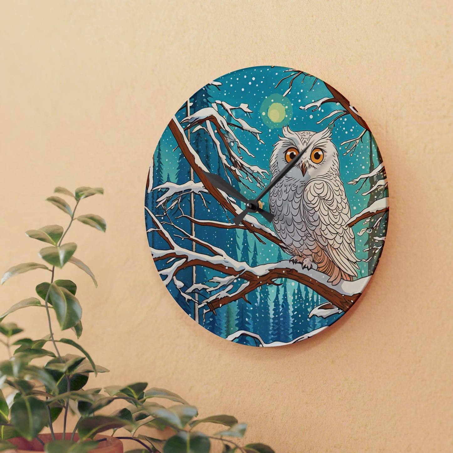 Wall Clock - Winter Snow Owl Design