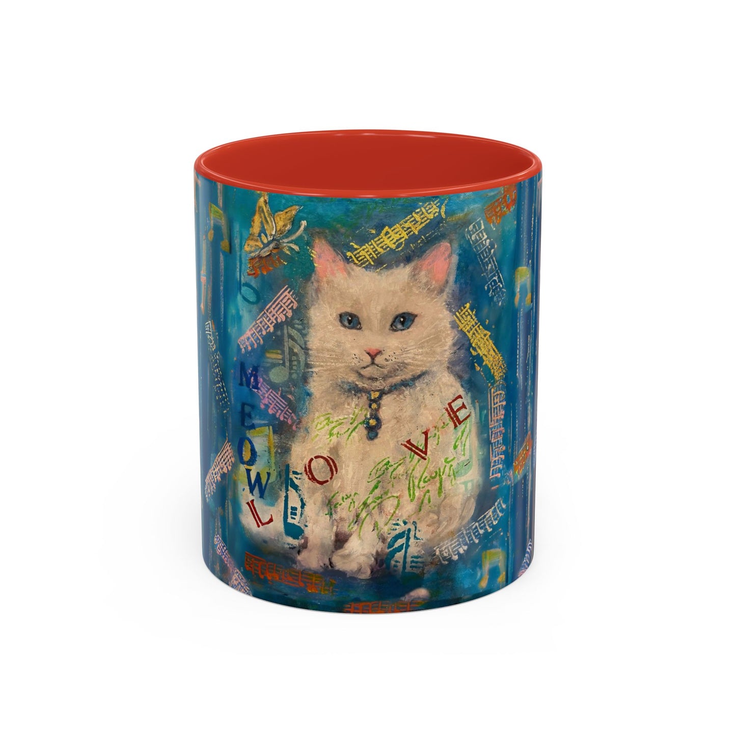 Mug - Lovely White Cat Love Art Accent Coffee Mug (11, 15oz)