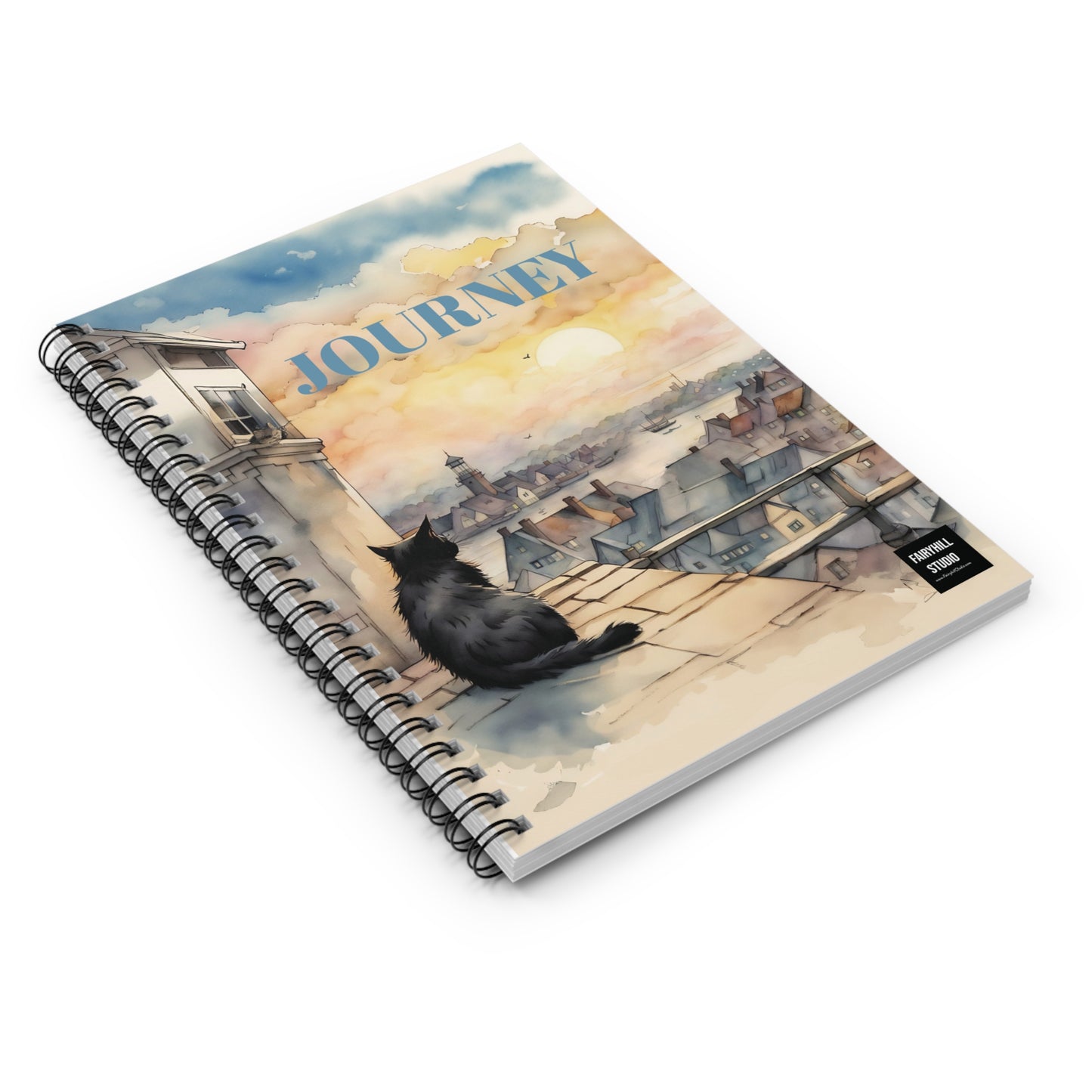 Black Cat on a roof Spiral Notebook /Fairyhill studio
