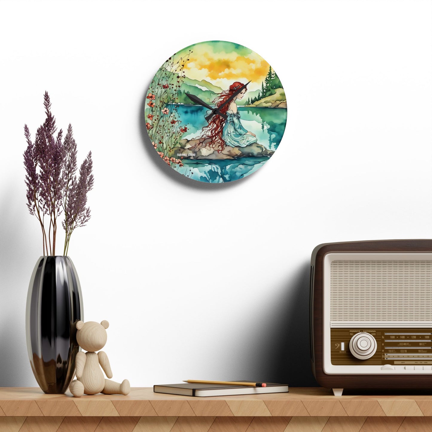 Acrylic Wall Clock - Water Fairy Watercolor Art Decor
