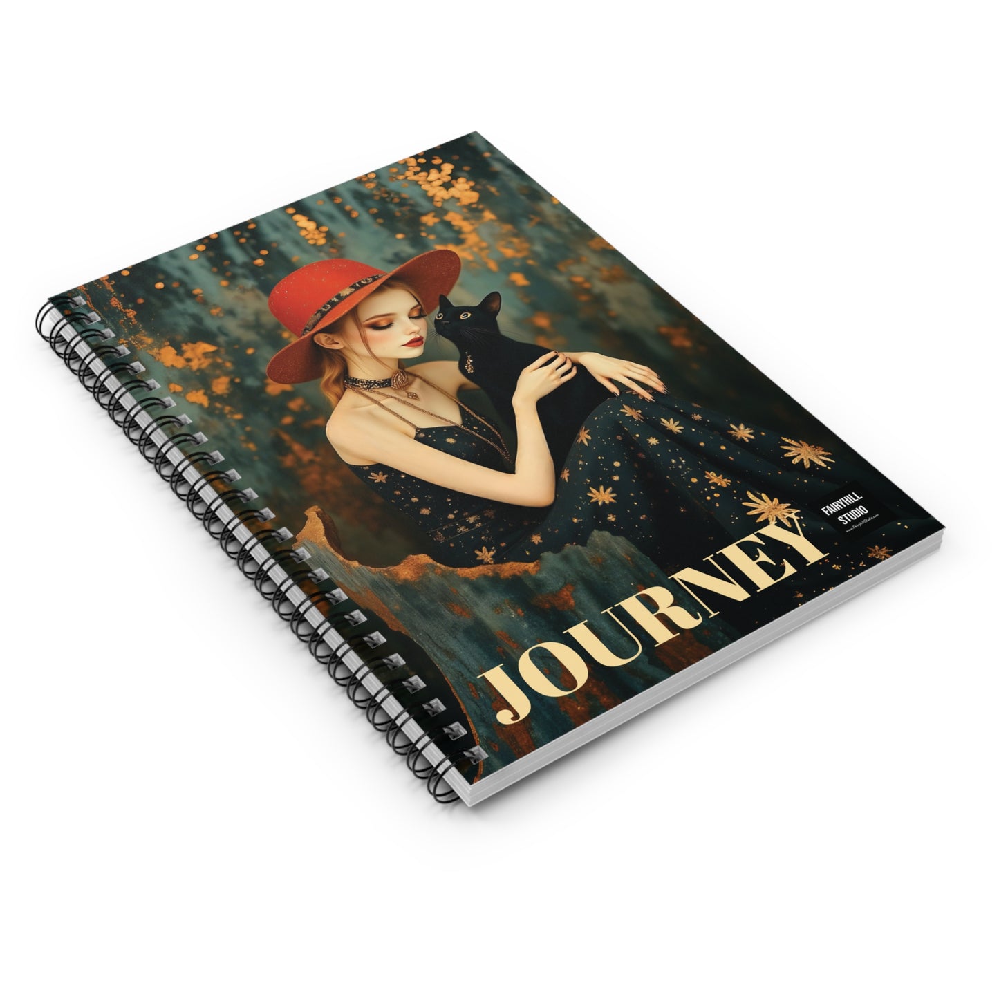 Girl with black cat  Spiral Notebook fairyhill studio