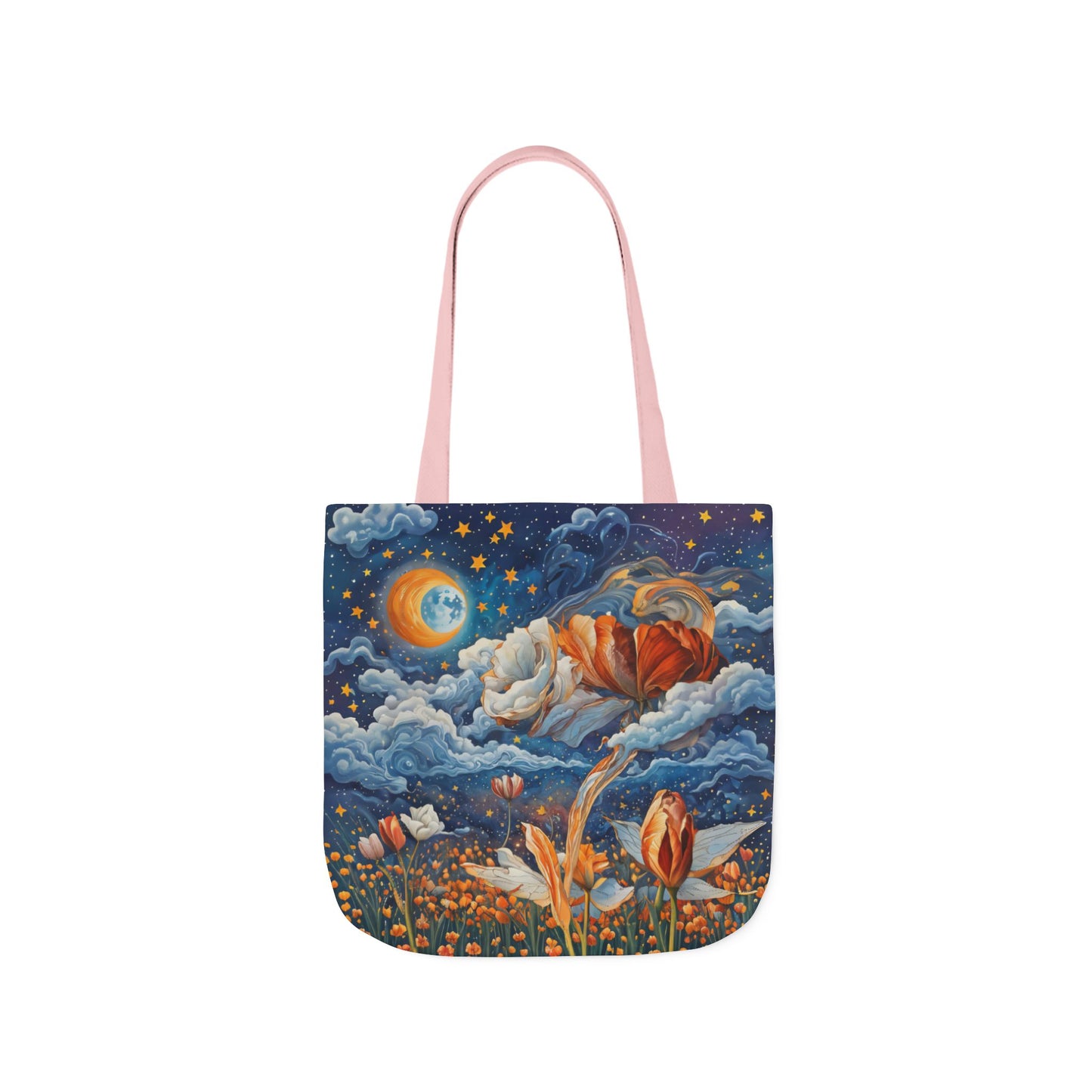 Colorfui Celestial Tulips -Inspired Canvas Tote Bag - Perfect for Beach Days, Eco-Friendly Shopping, and Summer Fun!