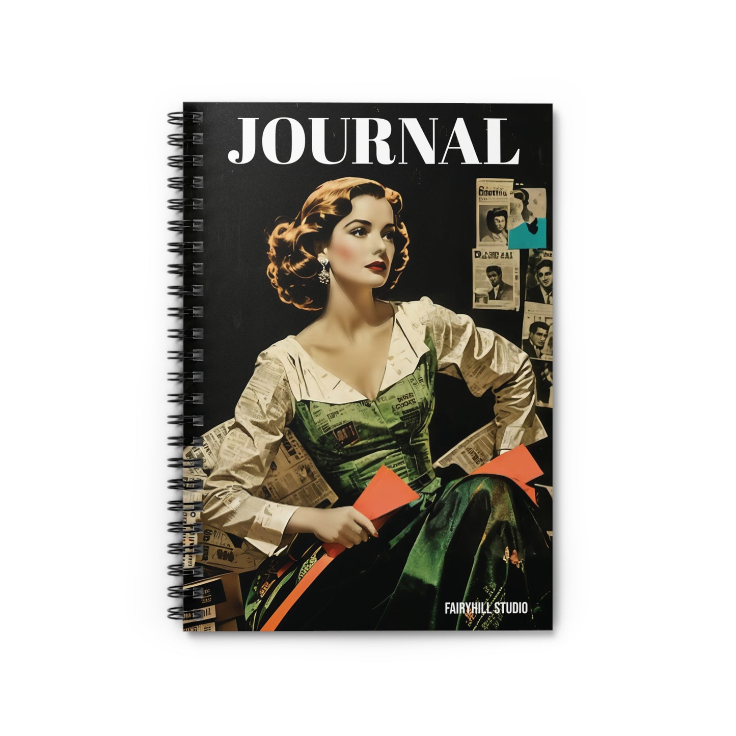 Vintage Hollywood Movie Star Notebook - Ruled Line coffee Spiral Journal