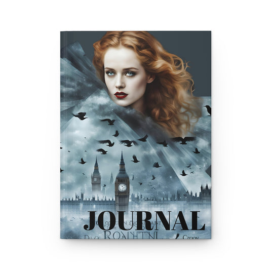 Hardcover Journal London City Skyline at Night Red Head Fashion Model Gift