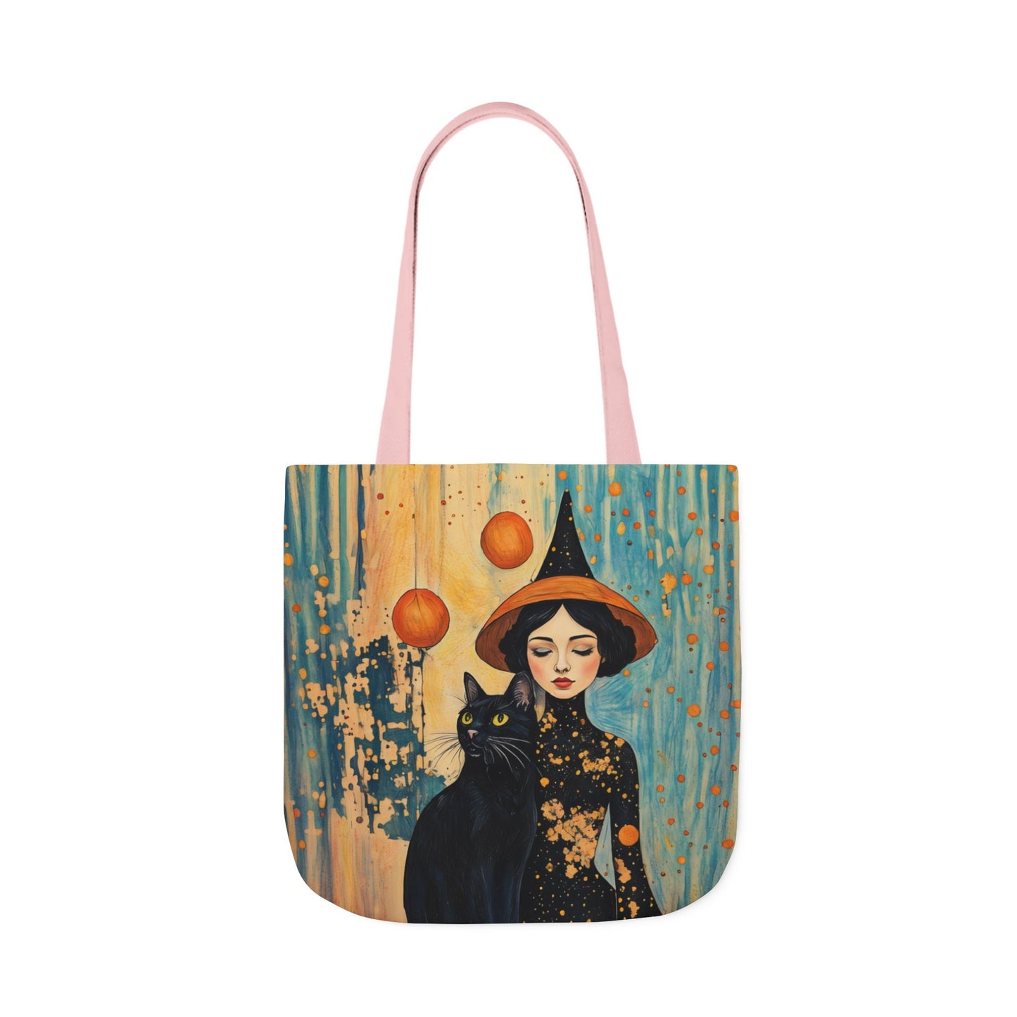 Colorful Witch and black cat-Inspired Canvas Tote Bag - Perfect for Beach Days, Eco-Friendly Shopping, and Summer Fun!