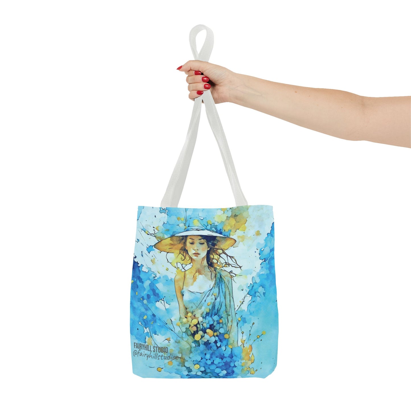 Tote Bag - Blue Summer Art Girl in Blue Dress and Hat