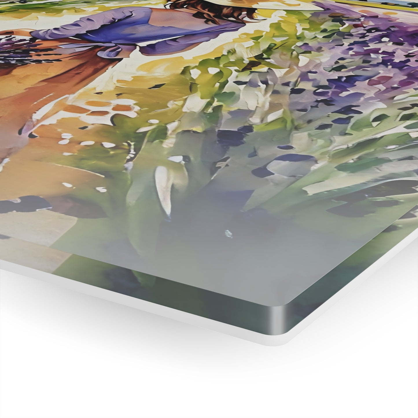 Acrylic Print - Girl in Lavender Field Watercolor Art Gift