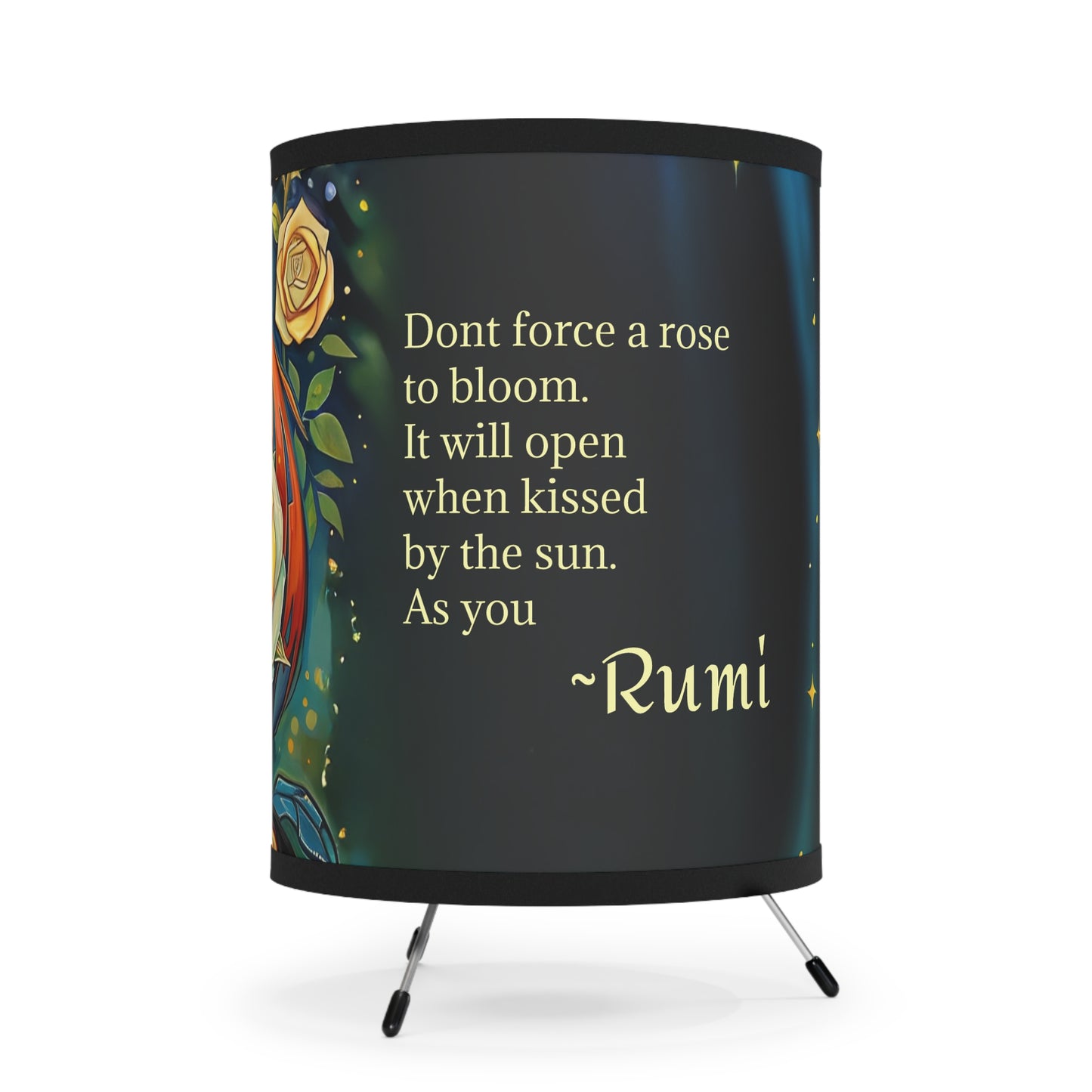 Vibrant Artistic Rumi  quote Tripod Lamp with High-Res Printed Shade - Perfect for Home Decor Art by Fairyhill Studio