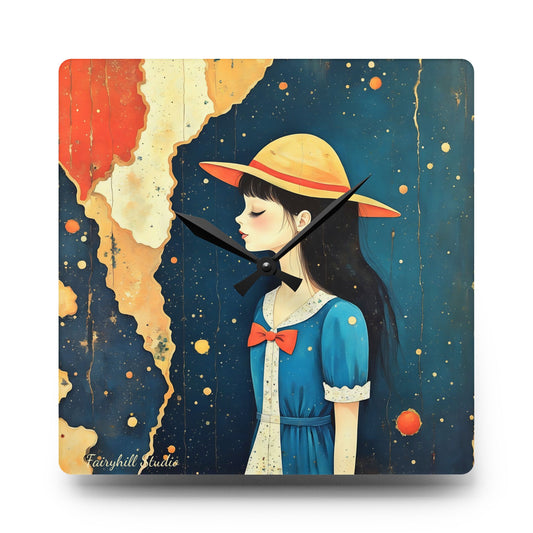 Medelaine with yellow hat Acrylic Wall Clock
