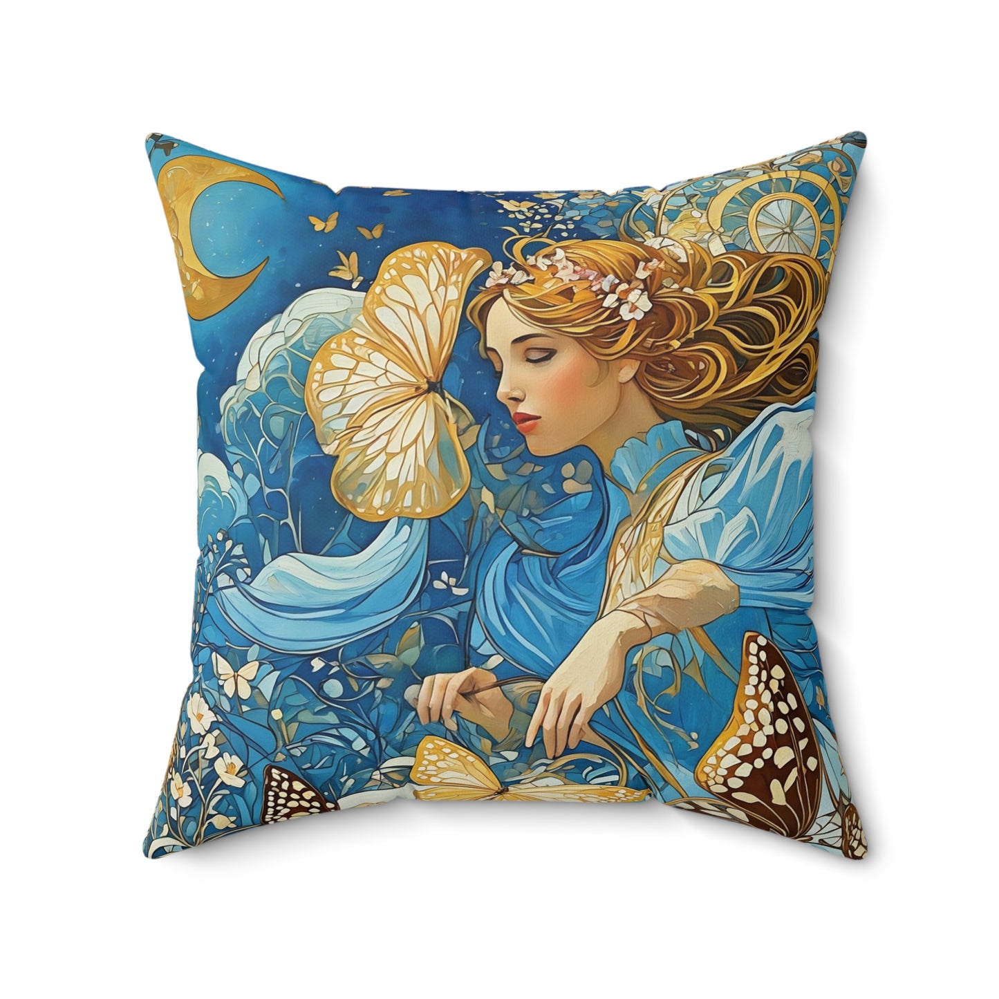 Butterfly Moon Goddess  Square Pillow -  by Fairyhill Studio