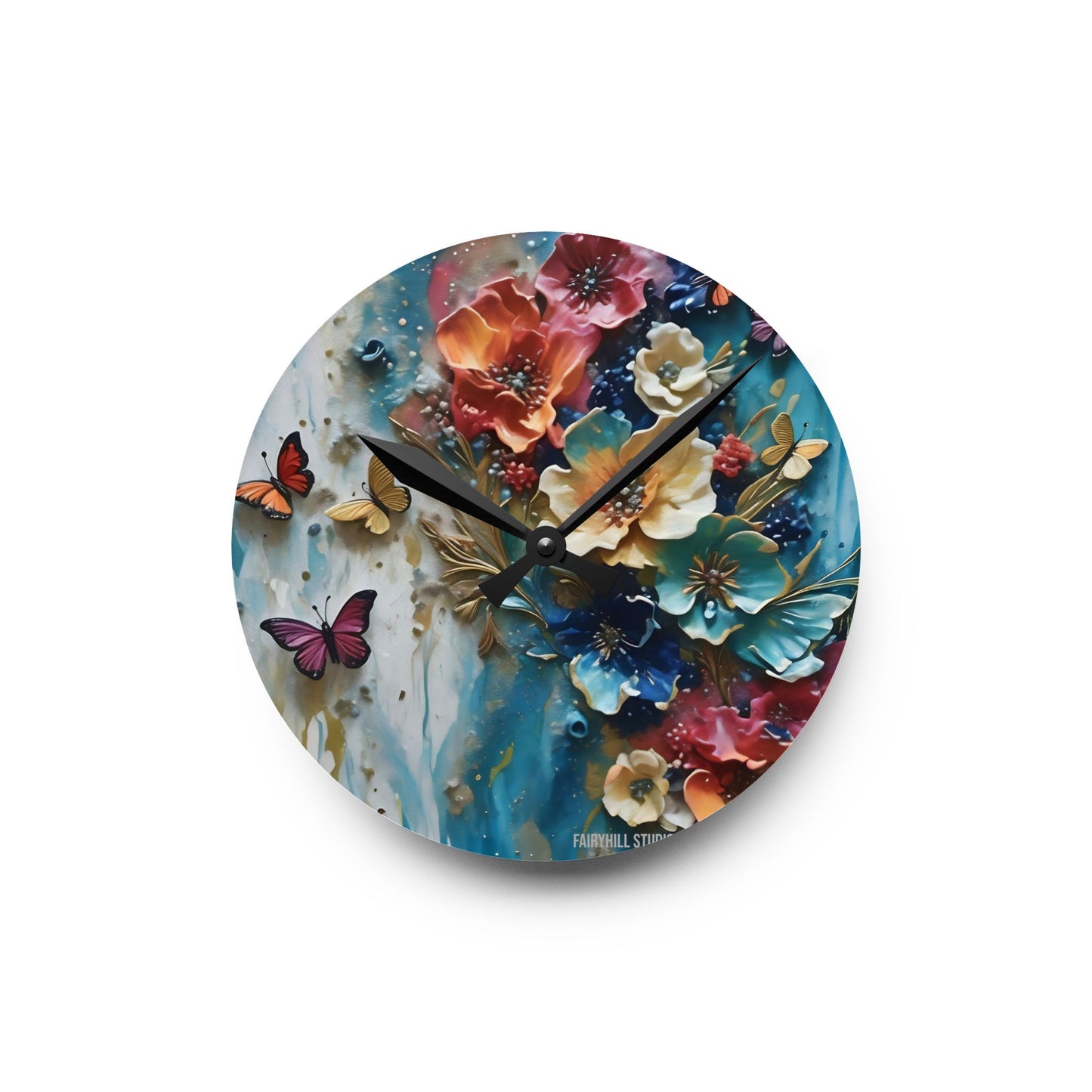 Acrylic Wall Clock - Impasto Flowers