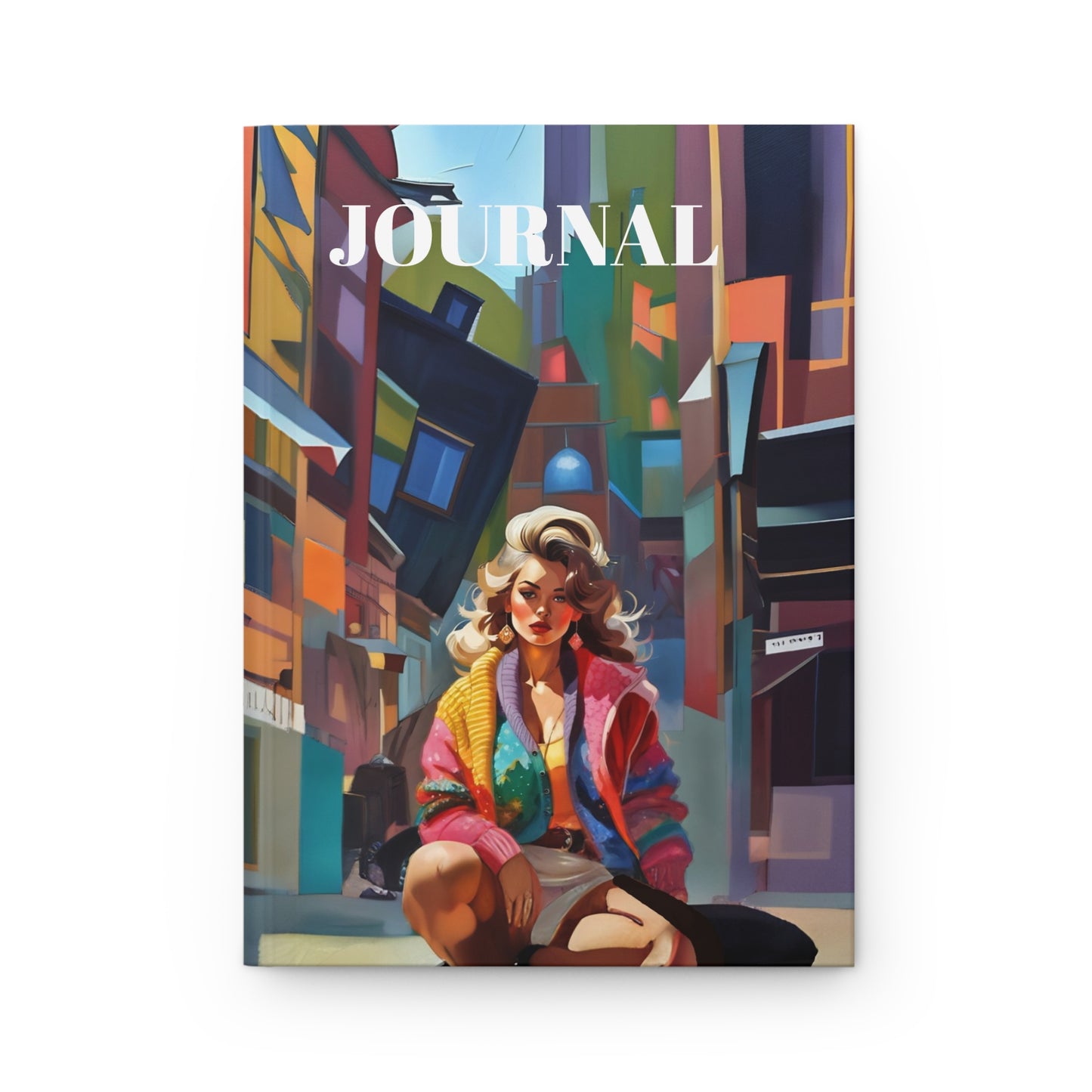 Hardcover Journal Matte 1980s Dancer Girl in Colorful Clothing and Leggings