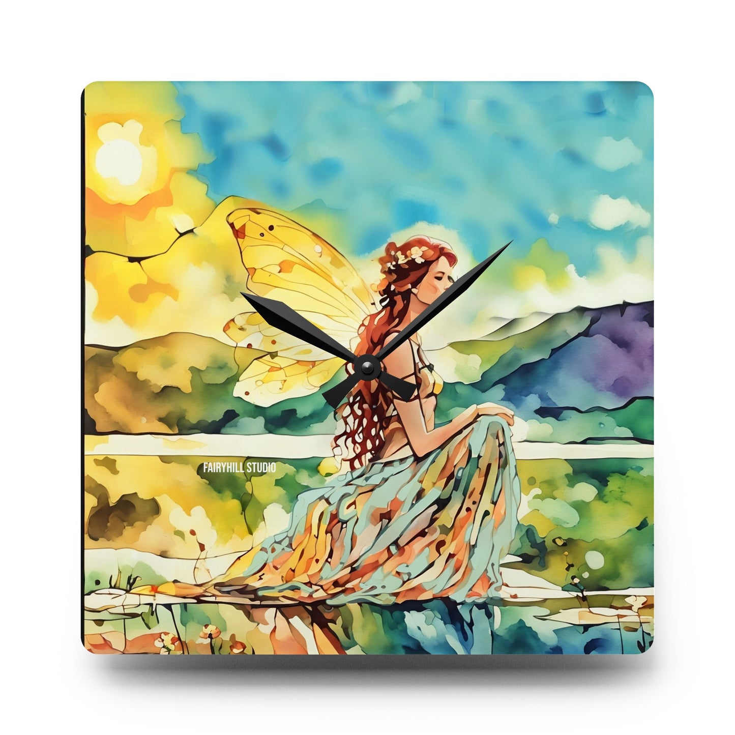 Acrylic Wall Clock - Water Fairy Watercolor Art