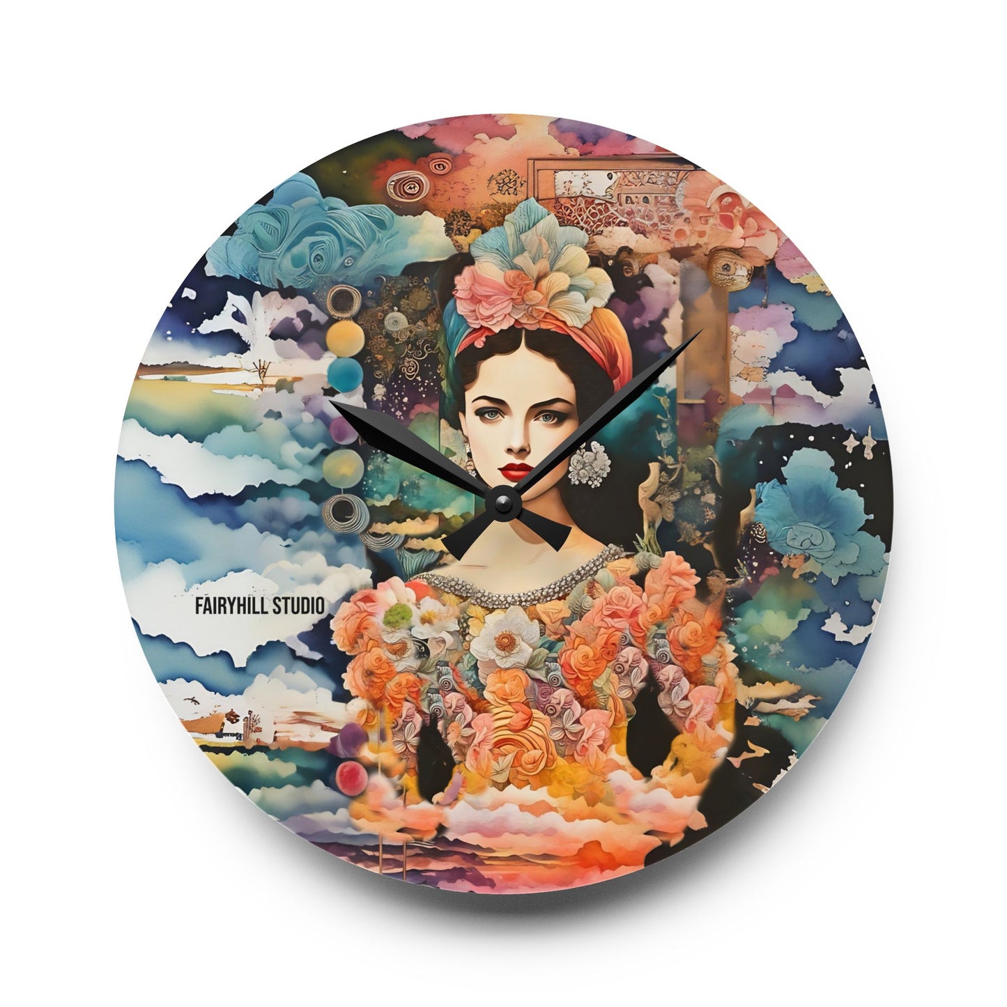 Wall Clock - Tropical Flower Girl Collage Art Acrylic Wall Clock