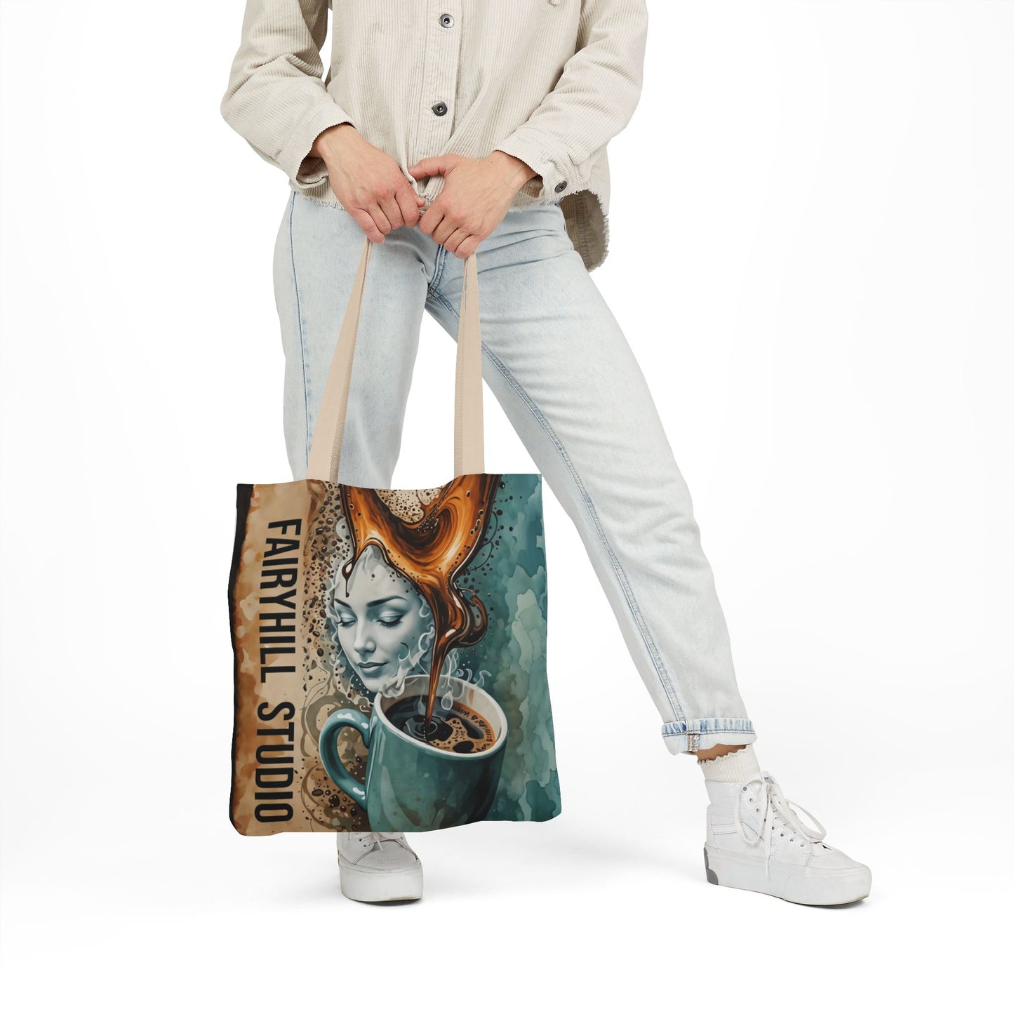 Morning Coffee Fairyhill studio Canvas Tote Bag - Perfect for Beach Days, Eco-Friendly Shopping, and Summer Fun!