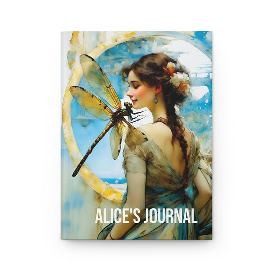 Hardcover Abstract woman with a dragonfly Journal hard Cover ,Notebook gift art Matte