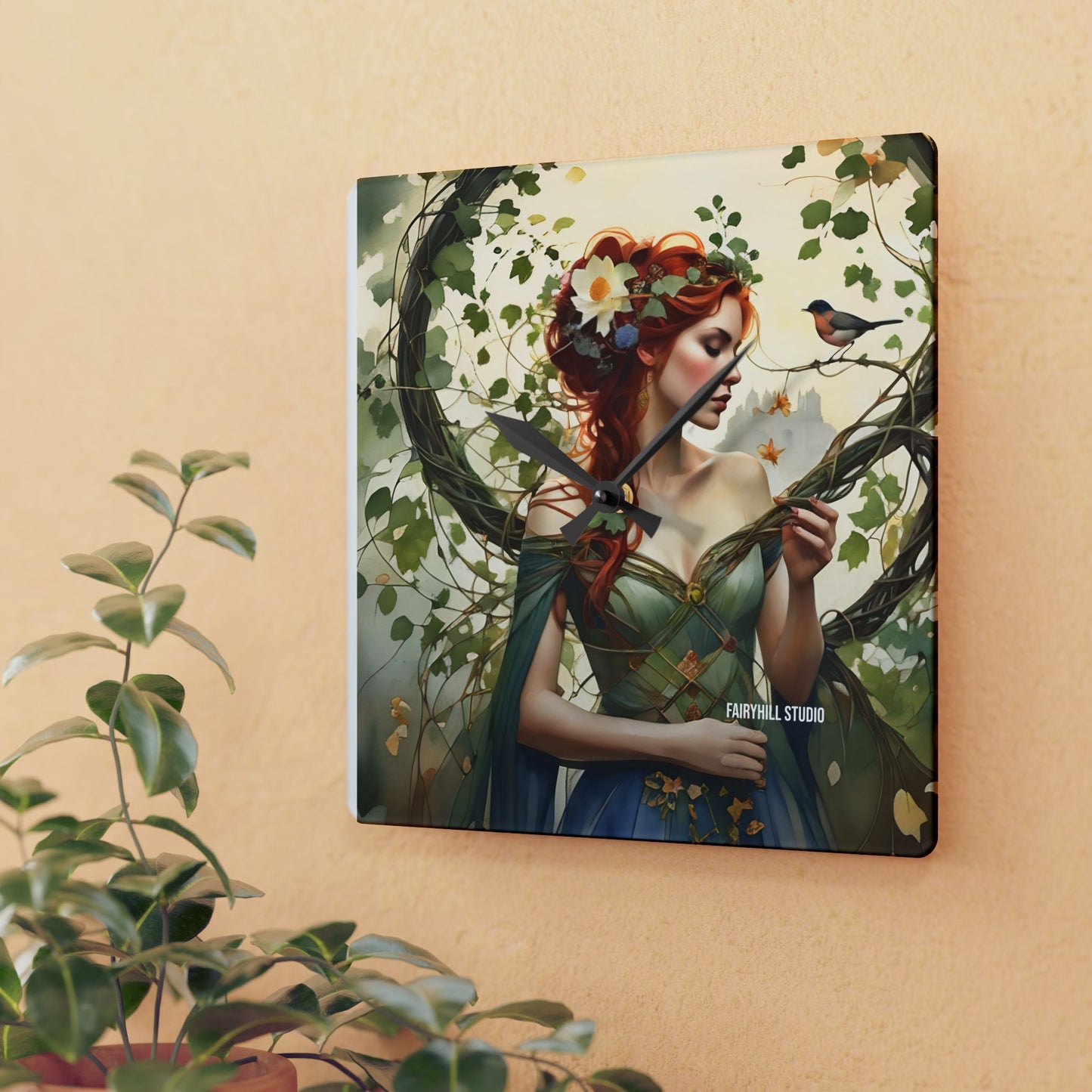 Acrylic Wall Clock Princess and the bird/Art