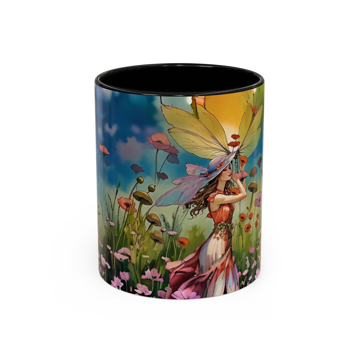 Mug - Lovely Romantic Girl Gathering Flowers in Summer Field