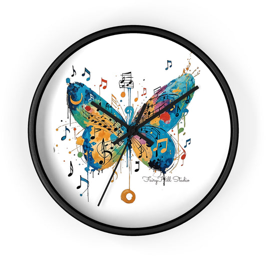 Colorful Butterfly Music Wall Clock, Artistic Home Decor, Unique Gift for Music Lovers, Vibrant Butterfly Clock, Inspirational Wall Art