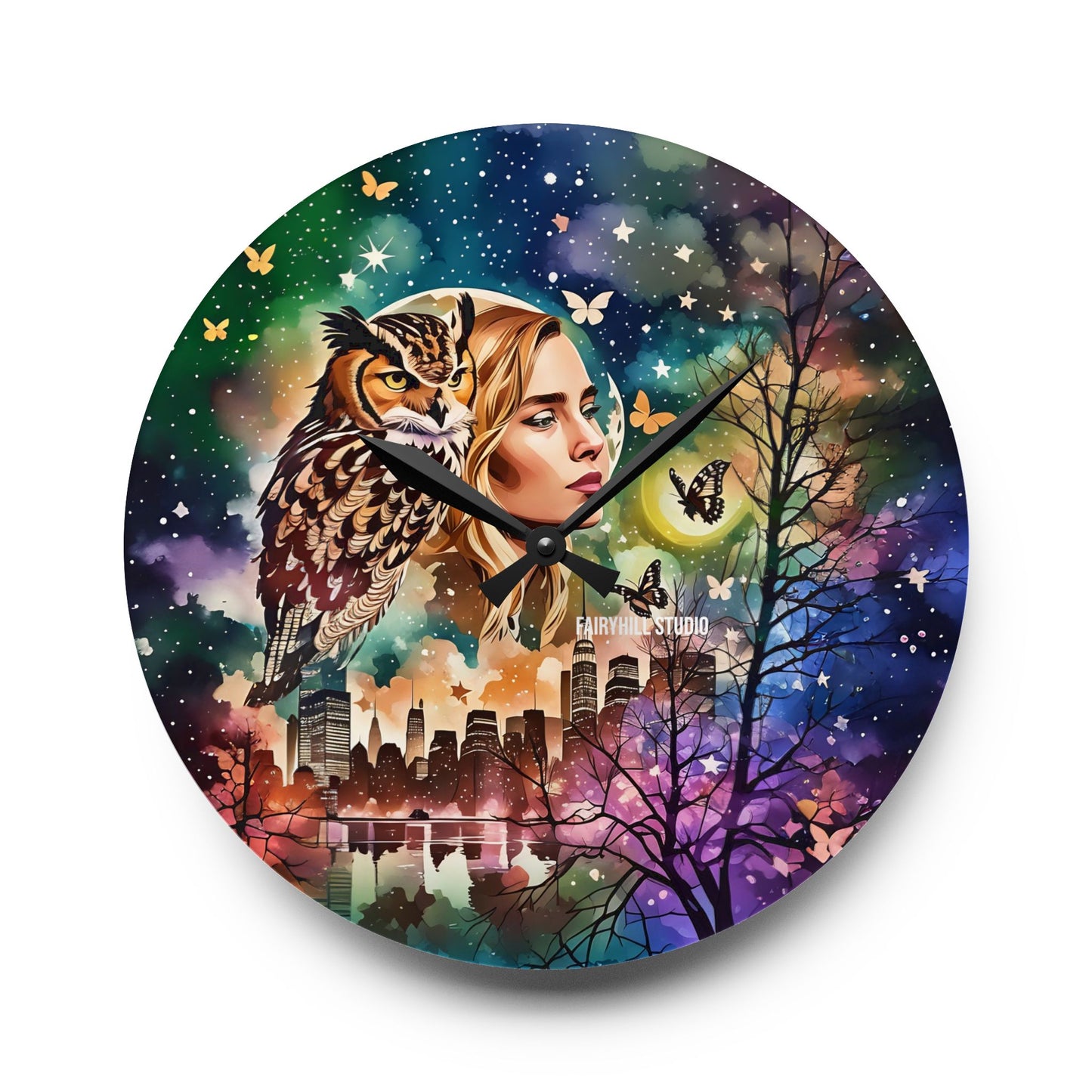 Acrylic Wall Clock -Owl Flaco Newyork/Art