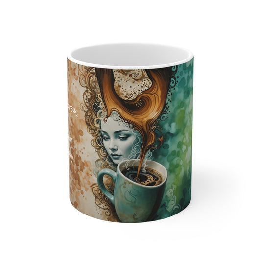 Coffee Mug - Magical Coffee Quote with Beautiful Girl Coffee Art